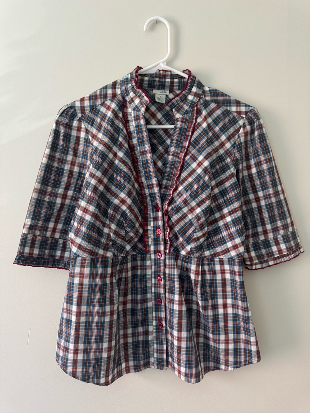 ODILLE by Anthropologie Plaid Peplum Blouse 6